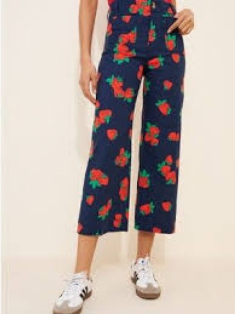 Anthropologie Colette Linen Blend Wide Leg Strawberry Print Pants